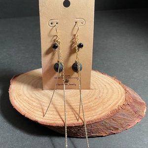 Handmade Black & Gold Long Dangle Earrings
